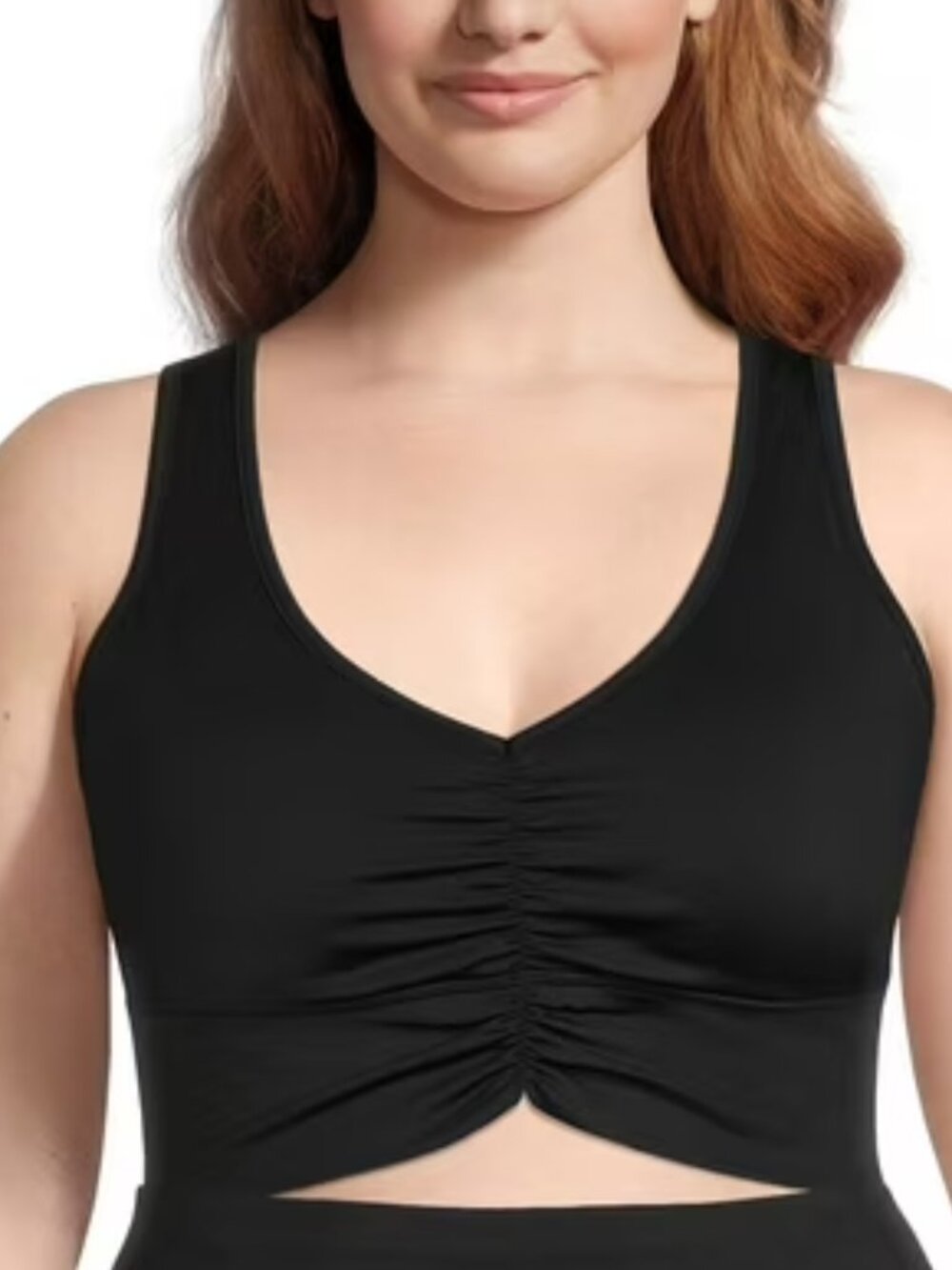 Avia Women's Sport Bra size XS 0-2 Black Ruched V-Neck  Workout Activewear NWT